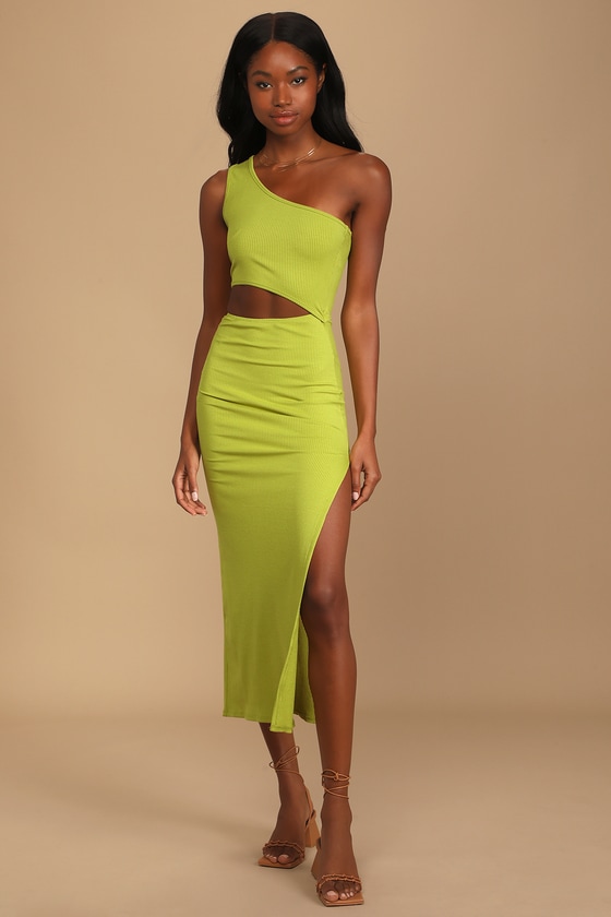 Lime Green Midi Dress - Ribbed One ...